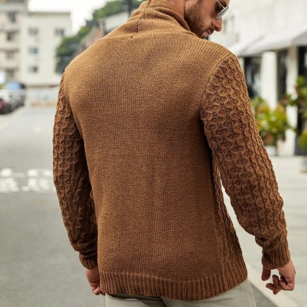 Brown Mens Knit Cowl Neck Sweater - Picture 3 of 4